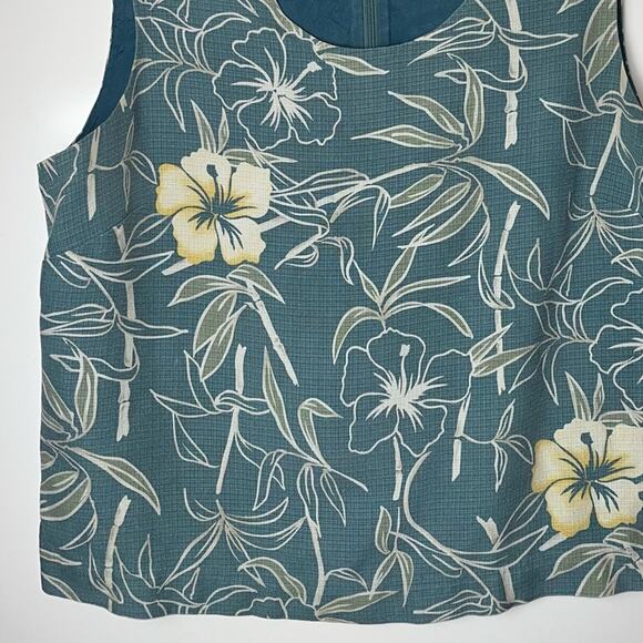 Vintage TOMMY BAHAMA Hibiscus Sleeveless Silk Top woman's size large green/blue - Picture 5 of 16